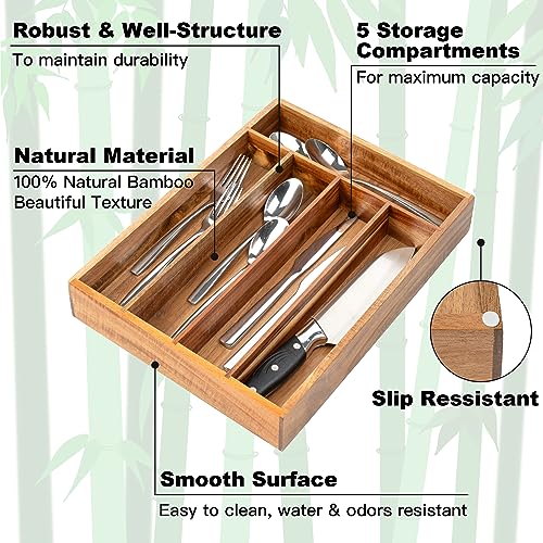 Silverware Organizer Kitchen Drawer Organizer Utensil Organizer Acacia Silverware Holder Cutlery Organizer in Drawer Flatware Organizer Tray