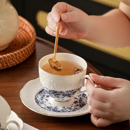 Interglio Embossed Bone China Tea Cup and Saucer Set (3 Count)