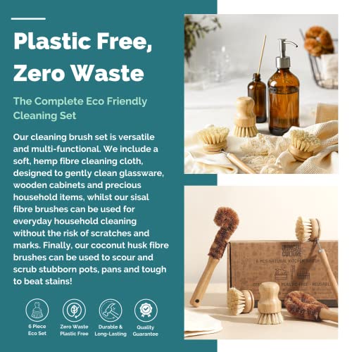 Bamboo Dish Brush Set • 6 Piece with Bottle Brush & Scrubber (6 Count)