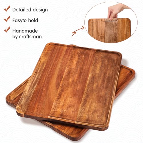 5 Pack Solid Acacia Wood Serving Trays for Food
