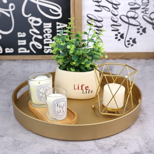 Round Gold Decorative Serving Tray with Handles