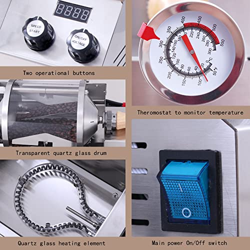 450g direct fired heating nut roaster barista coffee roaster machine home Roasting Machine electric coffee bean roaster grain dryer 110V Stainless steel shell sturdy and durable