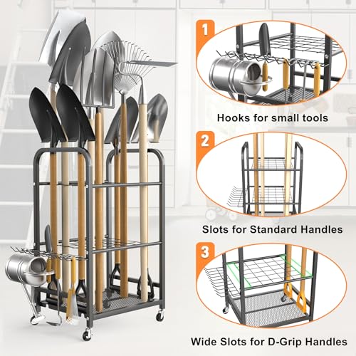Garden Tool Organizer Stand with Wheels