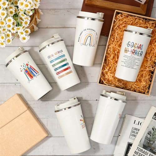6 Pcs Graduation Gift for Bsw Msw Dsw Social Worker Appreciation Gifts for Women Men Coworker Office Stainless Steel Insulated Tumblers Coffee Travel Mug Cup with Lid (6 Count)