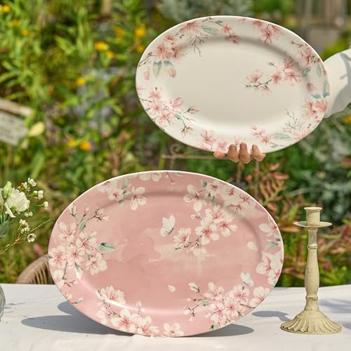 Spring Sakura 16 plus 14 inch Ceramic Oval Platters Set (2 Count)