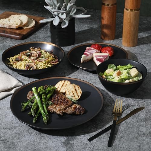 Kings Road Double Plates and Bowl Organic Round Porcelain Dinnerware Set
