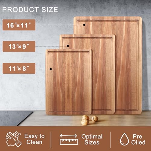 Solid Acacia Wood Cutting Board Set of 3 Wooden Charcuterie Boards Set (3 Count)
