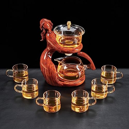 Glass Kungfu Teapot Set Tea maker with Infuser Semi Automatic Tea Set with 6 Small Cups (12 Ounce)