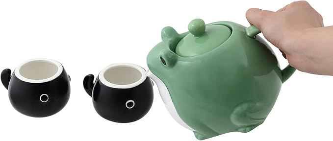 Frog Teapot & Cup Set, Japanese Tea Service with Filter & Gift Box (30 oz Teapot, 2 5 oz Cups)
