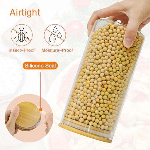 Glass Storage Jars 45 oz 4 Pcs Clear Glass Food Storage Containers with Airtight Bamboo Lid Stackable Kitchen Canisters for Candy (4 Count)