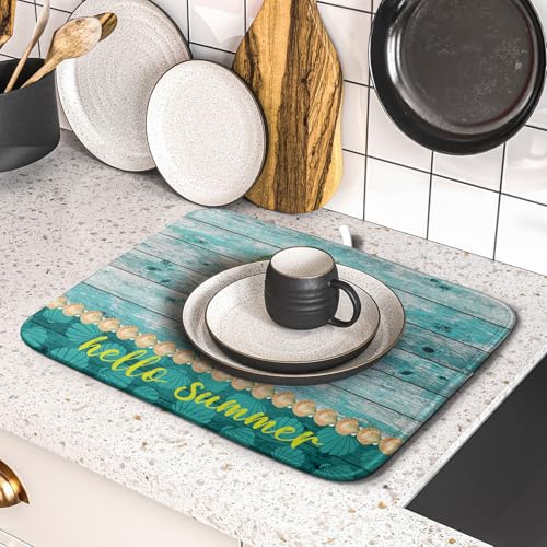 Hello Summer Dish Drying Mat for Kitchen Counter