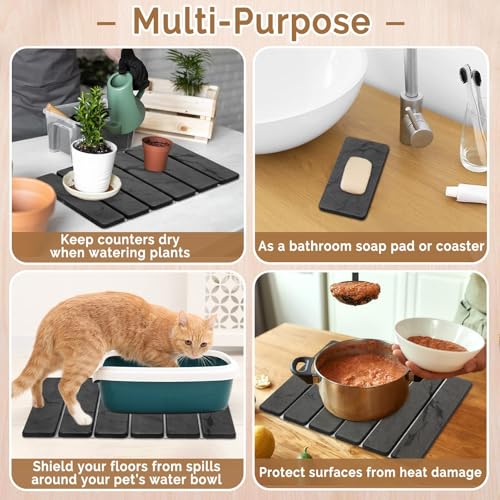 Small Stone Dish Drying Mat for Kitchen Counter (2 Count)