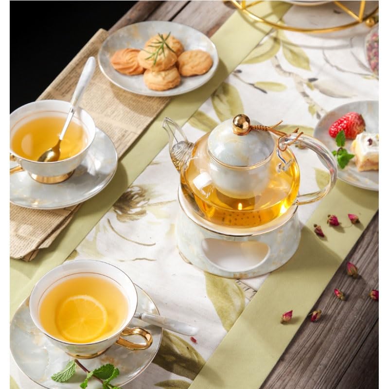 British Ceramic Afternoon Tea Cups Fruit Heating Teapot with Filter Gift Flower Set