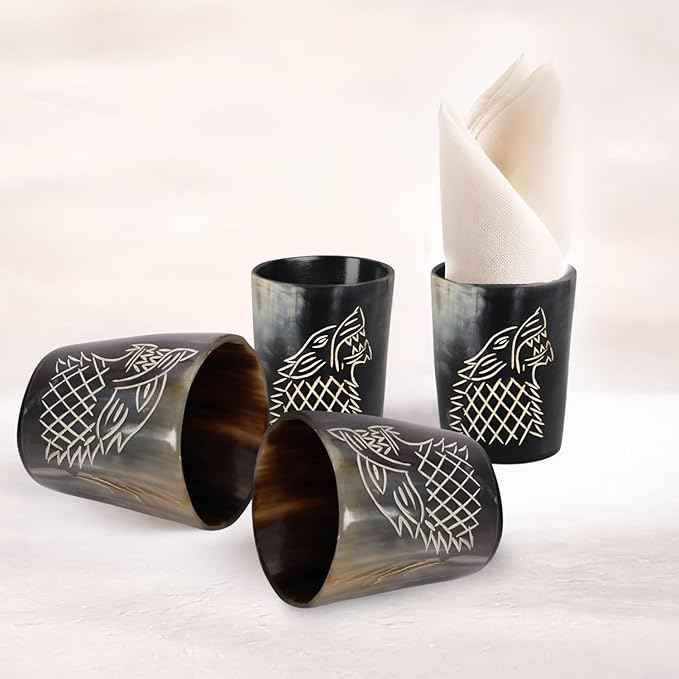 Handicrafts Home Viking Horn Shot Glasses Set of 8, Handmade Natural Ox Horn, Rustic Viking Drinkware Whiskey Shot Cups, Father’s day Gifts, Birthday Gifts for Men, Room Decor for Men