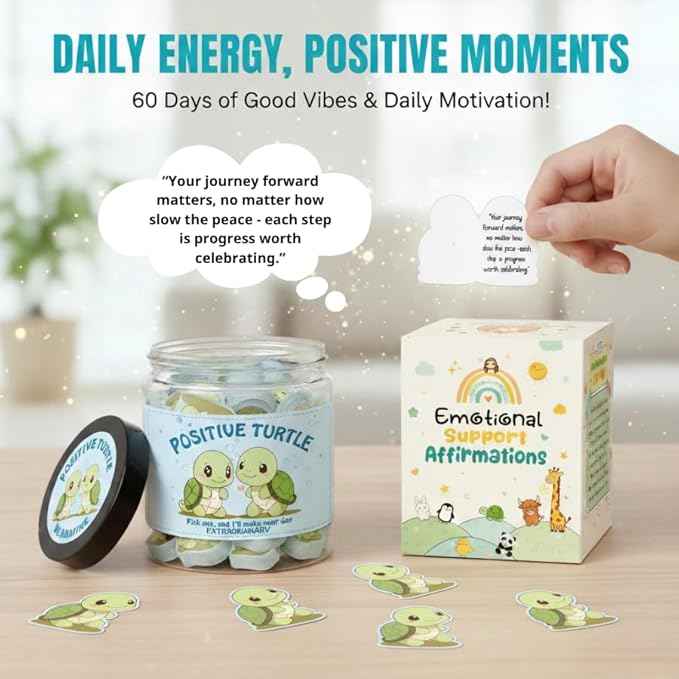 60 Positive Turtle Cards Jar, Emotional Support Affirmation Cards, Sea Turtle Gifts, Turtle Lover Gifts For Women, Teens, Friends, Coworkers, Christmas Turtle Decoration For Home Office