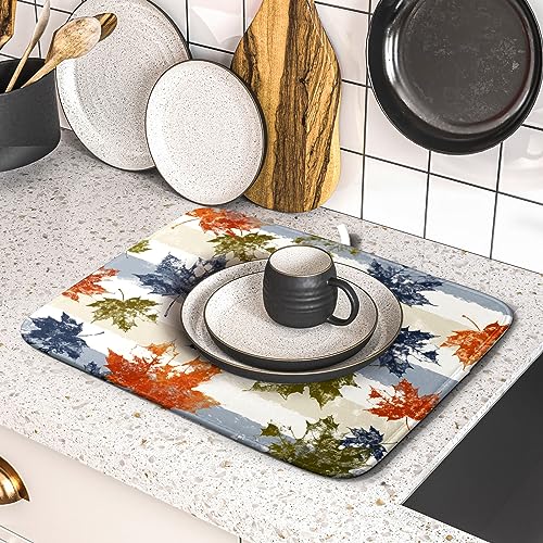 Autumn Colorful Maple Leaves Dish Drying Mat for Kitchen Counter