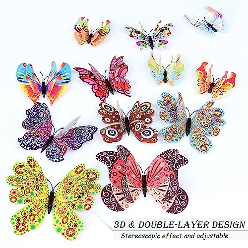 3D Butterfly Wall Decor Butterfly Decorations Stickers with Magnets (72 Count)