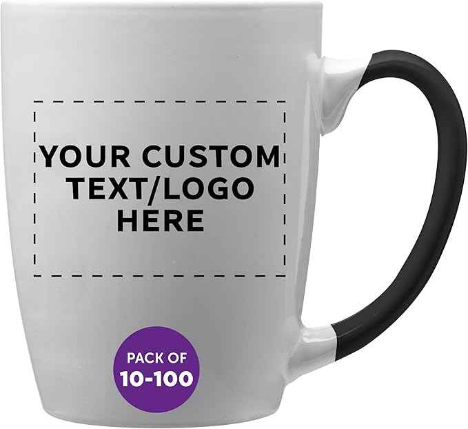 DISCOUNT PROMOS Custom Java Two-Tone Coffee Mugs 12 oz Set of 10/50/100 Personalized Bulk Pack for Coffee Tea Espresso Hot Cocoa Other Beverages - Black