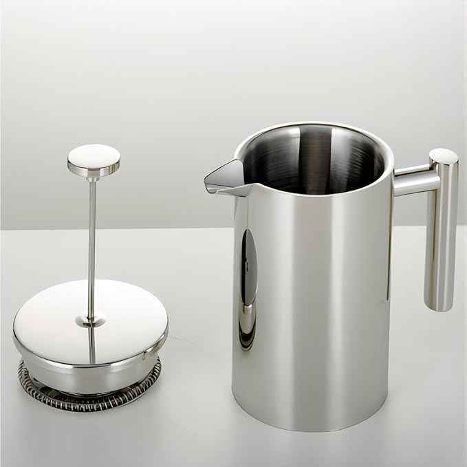 French Press Coffee Maker, 12 Oz Stainless Steel, Triple Mesh Filter, Double Wall Insulated, for Coffee & Tea, Portable for Home, Office, Camping & Travel