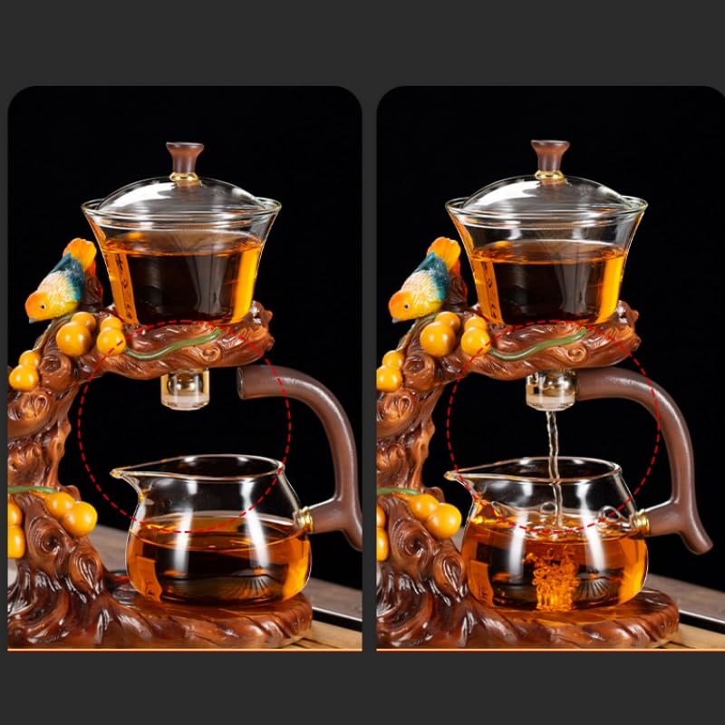 Glass Teapot Set with Infuser Semi Automatic Tea Set Lazy Kungfu Attraction Drip Rotating Magic Teapot Set