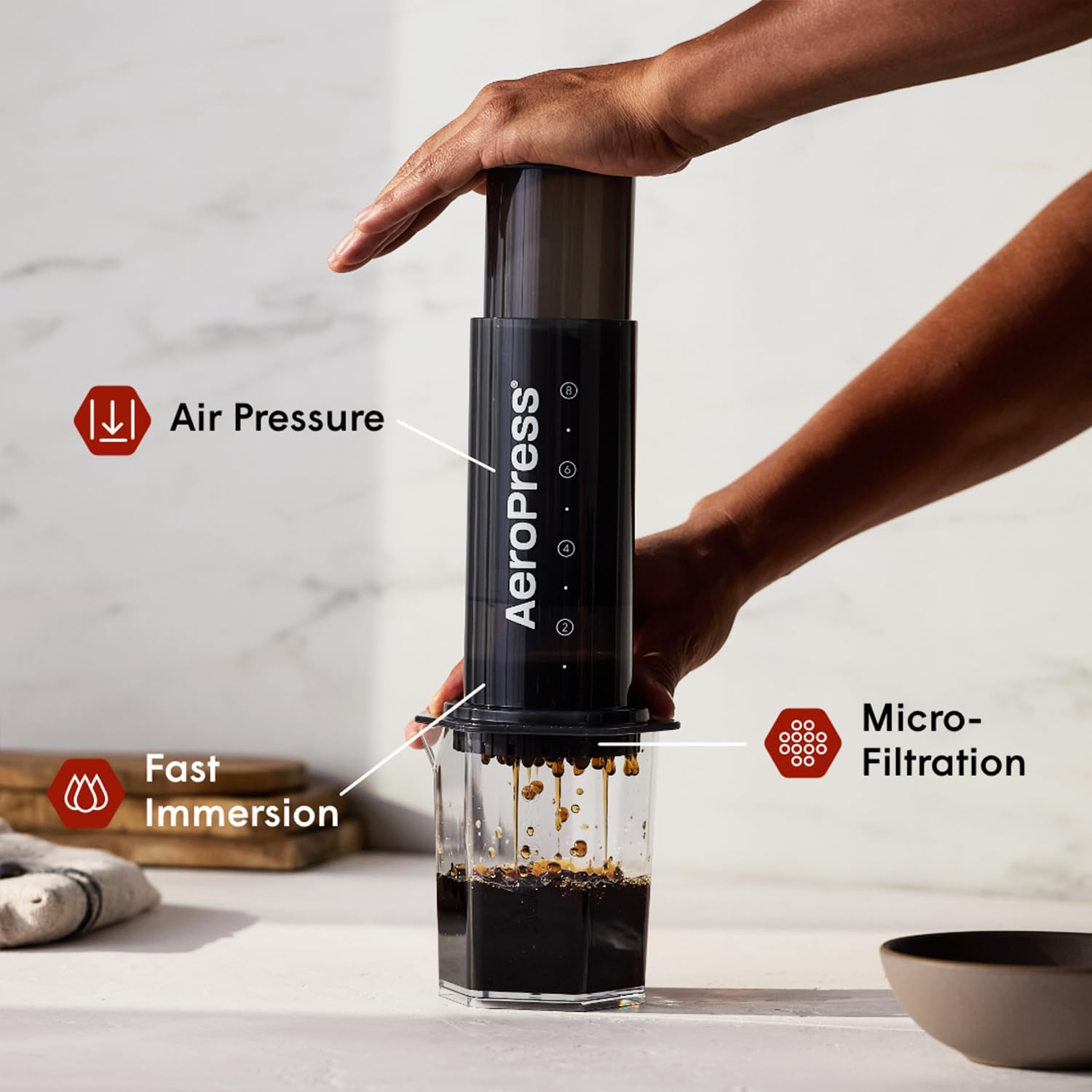 AeroPress Original XL Coffee Press – 3 in 1 brew method combines French Press, Pourover, Espresso. Full bodied, smooth coffee w/out grit or bitterness. Small portable coffee maker for camping & travel - Blissbrew