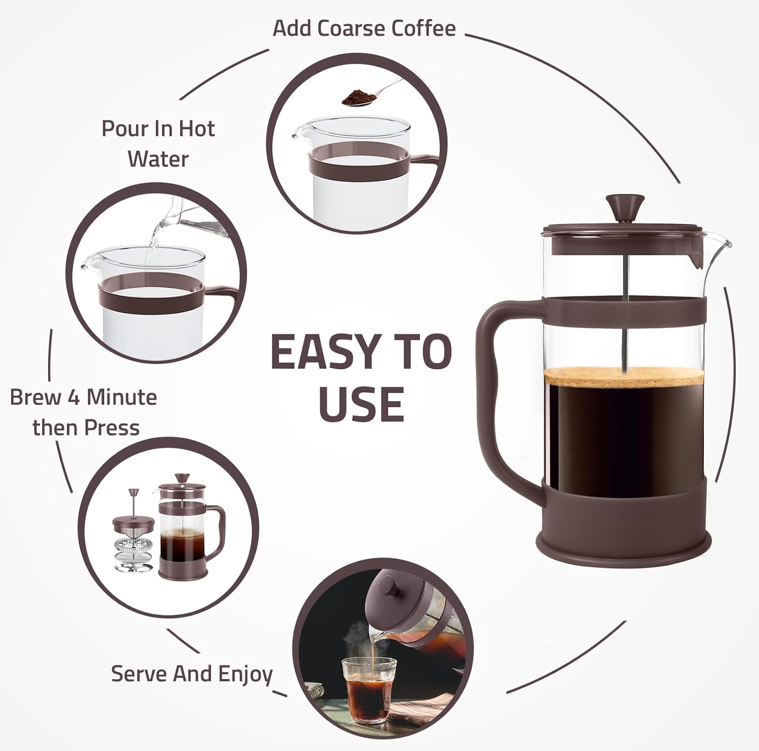 Utopia Kitchen 12 Ounce 0.35 Liter French Press Coffee Maker, Tea Maker, Travel Coffee Presses, Heat Resistant Thickened Borosilicate Coffee Pot for Camping Travel Gifts, Deep Taupe Pack of 1 - Blissbrew