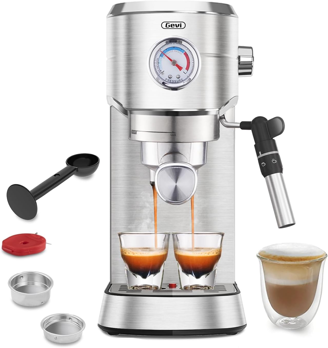 Gevi Espresso Expresso Machine 20 Bar with Auto Milk Frother, Professional Espresso Maker with Steam Wand, Compact Stainless Steel Cappuccino & Latte Machine, Gift for Coffee Lover, Home Baristas - Blissbrew