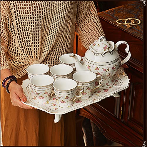 Porcelain Tea Set Ceramic Teapot with Cups and Saucers Set Colorful Floral Coffee Cup with Saucer in Gift Box A