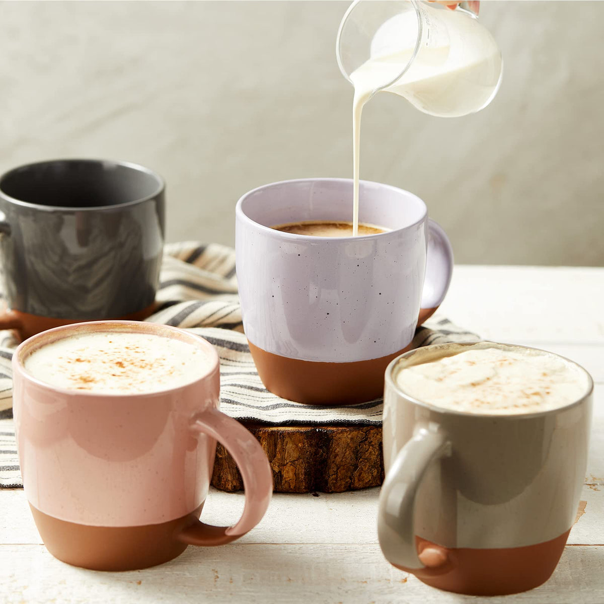 Ceramic coffee mug handle close-up