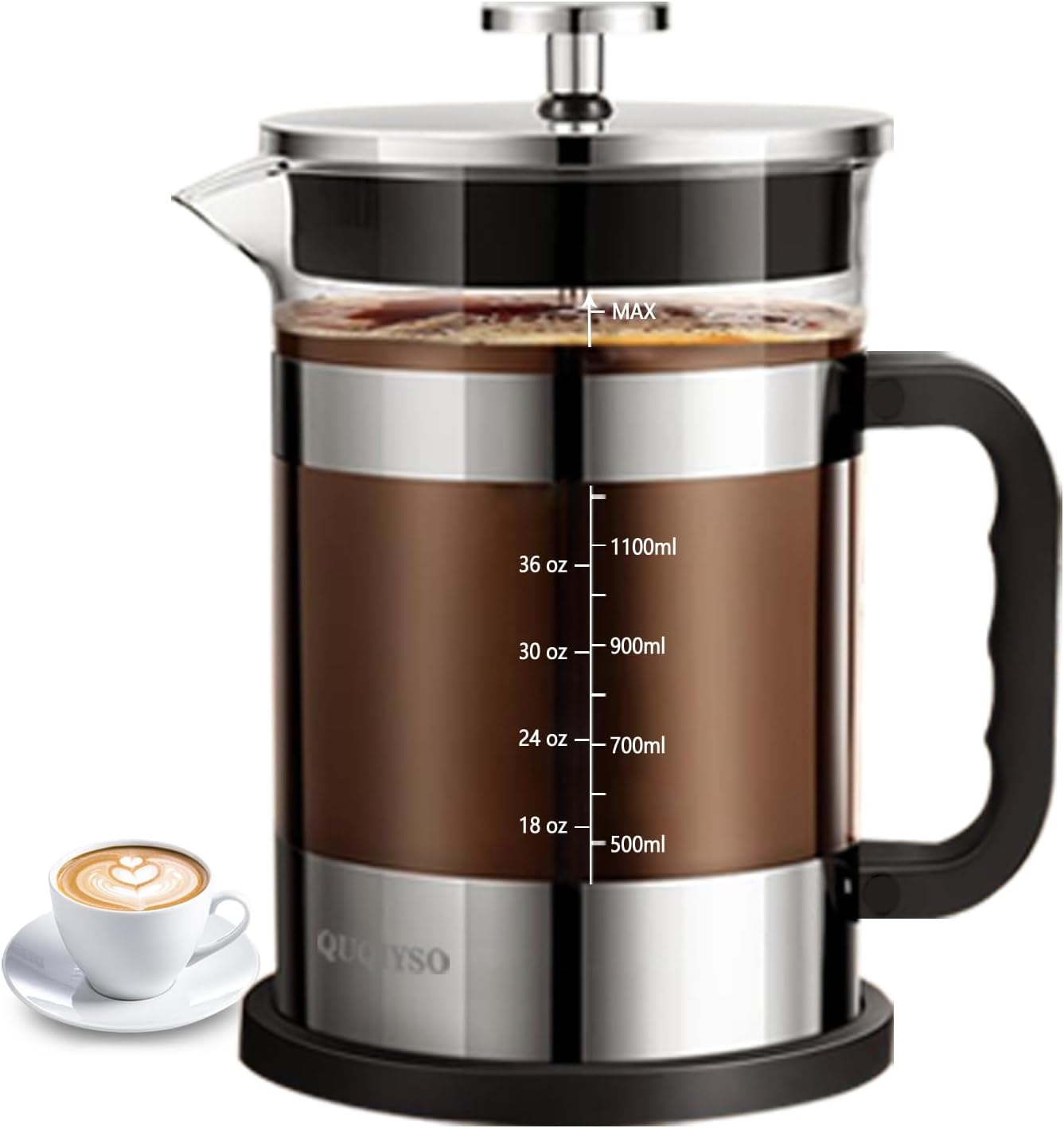 QUQIYSO French Press Coffee Maker 51oz 304 Stainless Steel French Press with 4 Filter, Heat Resistant Durable, Easy to Clean, Borosilicate Glass Coffee Press, Sliver - Blissbrew