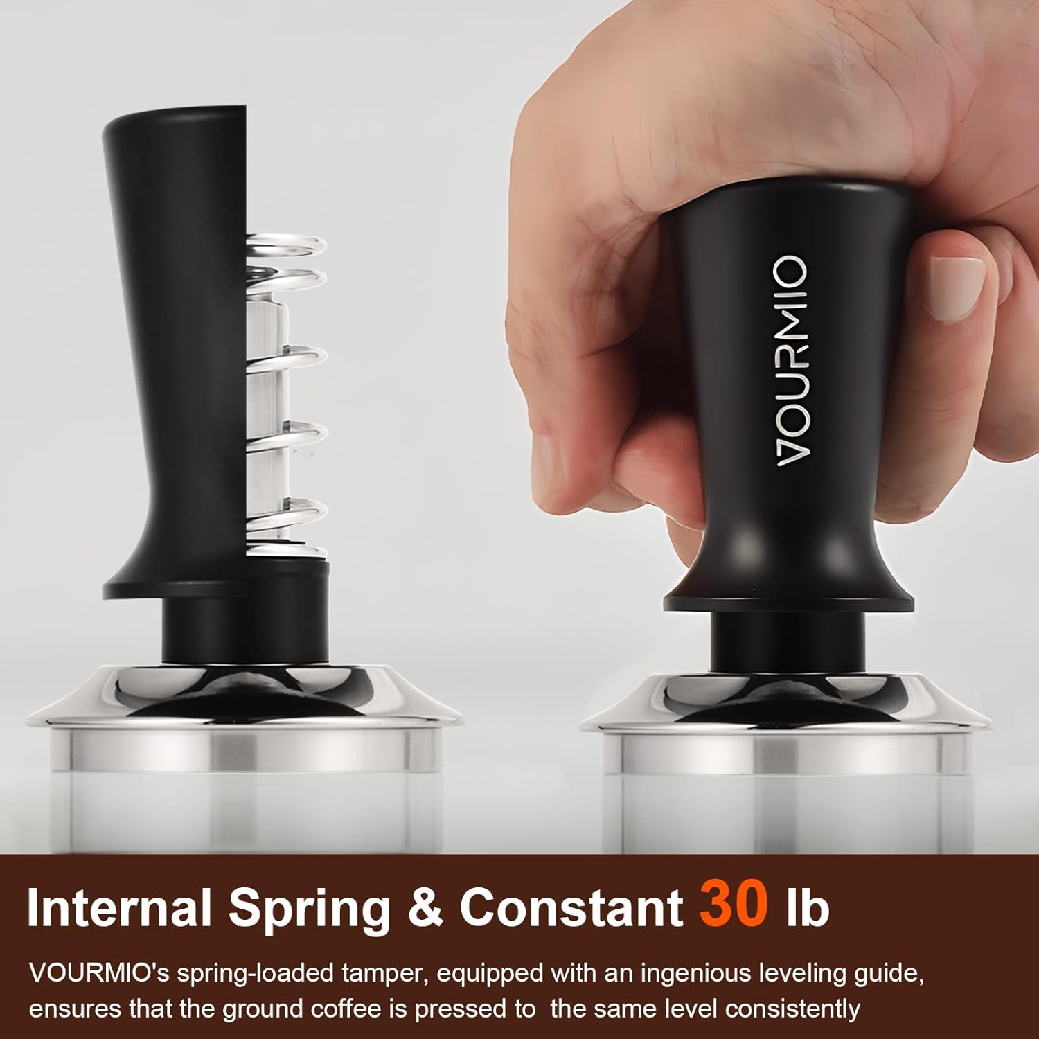 51mm Espresso Tamper - Spring-Loaded Coffee Tamper with Flat Stainless Steel Base, Compatible with All 51mm Portafilter Basket, Professional Barista Accessories, Black - Blissbrew