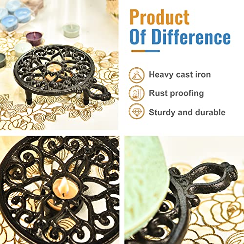 Cast Iron Teapot Warmer Dish Cups Heater Pot Trivet
