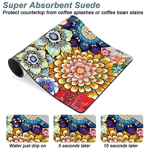 Coffee Mat 16" x 24" Cute Flower Theme Coffee Bar Mats for Espresso Machine Station Accessories and Organizer