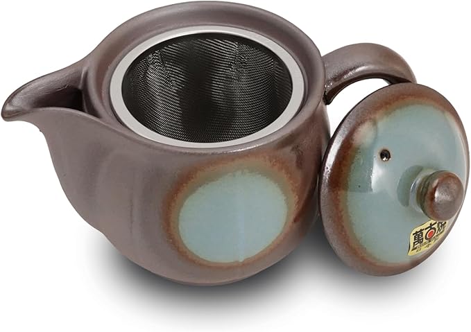 Japanese Banko Ware Teapot with Removable Stainless Steel Strainer - Versatile Pot for Tea, Coffee, and More - Lightweight, Heat-Resistant with Superior Heat Retention (Blue)