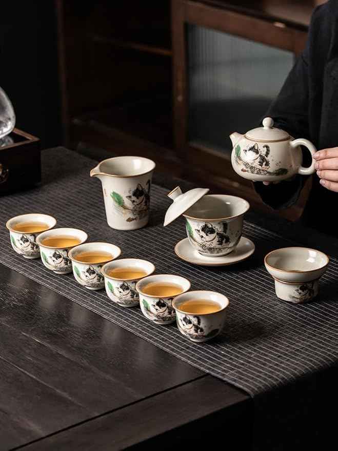 Ru Kiln Gongfu Tea Set, Ceramic Teapot with Tray Set-suit7