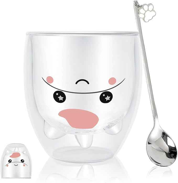 Unicorn Mug Cute Mugs Glass Double Wall Insulated Glass Espresso Cup, Coffee Cup, Tea Cup, Milk Cup, Kawaii Gifts, for women girls friends, Christmas Birthday (Unicorn)