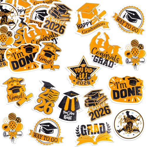 48Pcs Edible Graduation Cap 2026 Cupcake Toppers Wafer Paper Grad Cap Diploma Cake Decoration Picks for 2026 Grad Theme Party Cake Decor Supplies Black Orange (48 Count)