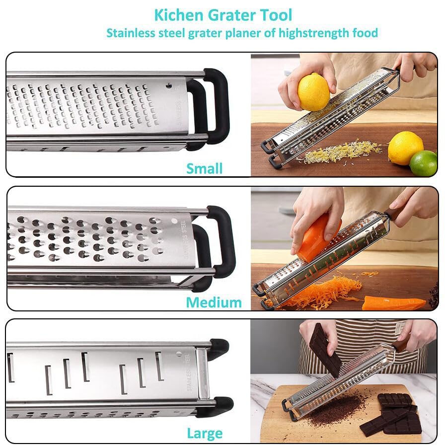 3-in-1 Lemon Zester & Cheese Grater, 304 Stainless Steel, 12-Inch, Black