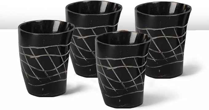 Handicrafts Home Viking Horn Shot Glasses Set of 4, Handmade Natural Ox Horn, Rustic Viking Drinkware Whiskey Shot Cups, Father’s Day Gifts, Medieval Decor Gift Set for Men & Groomsmen, Birthday Gifts