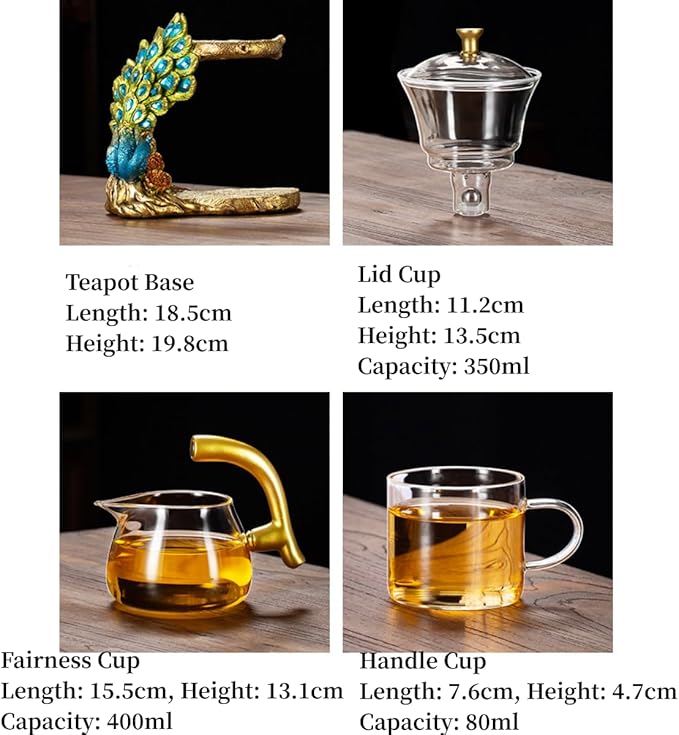 Glass Teapot Set with Infuser Semi Automatic Tea Set Lazy Kungfu Attraction Drip Rotating Magic Teapot Set (Peacock)