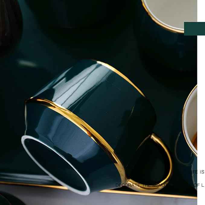 Tea Cups and Tray Set of 14 Pieces,Luxury Set with Teapot, Afternoon Tea Coffee Cups with Ceramic Tray, British Porcelain Tea Party Set for Kitchen,B