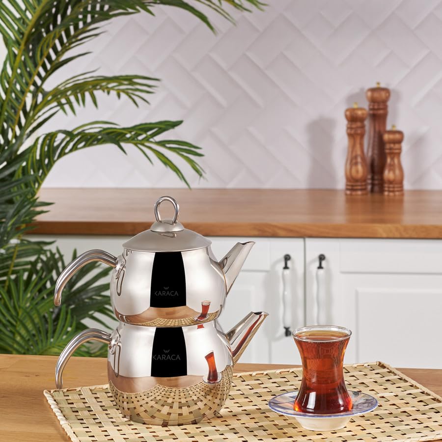Adelya Stainless Steel Induction Teapot Set with 0.65L Teapot & 1.1L Tea Kettle