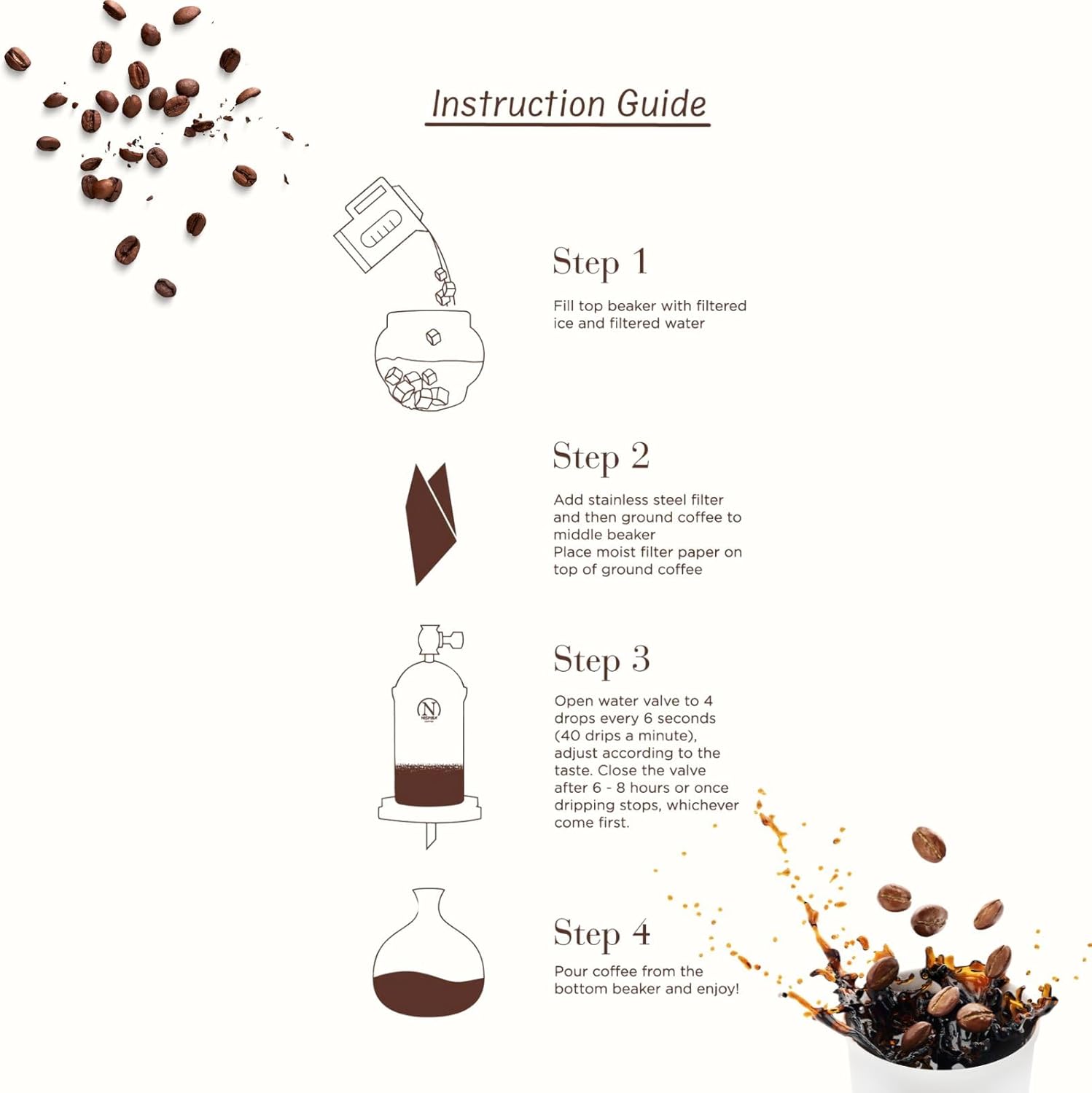 Nispira Cold Brew coffee Maker Ice Coffee Drip Machine with Advanced Slow Drip Technology Borosilicate Glass with Wood Tower, 6-8 Cup, Brown - Blissbrew