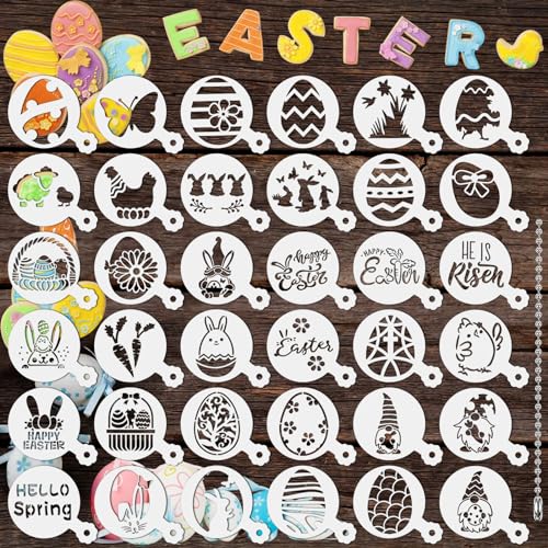 Easter Cookie Stencils 36 Reusable Egg Bunny Coffee Dessert Decor Templates (36 Count)