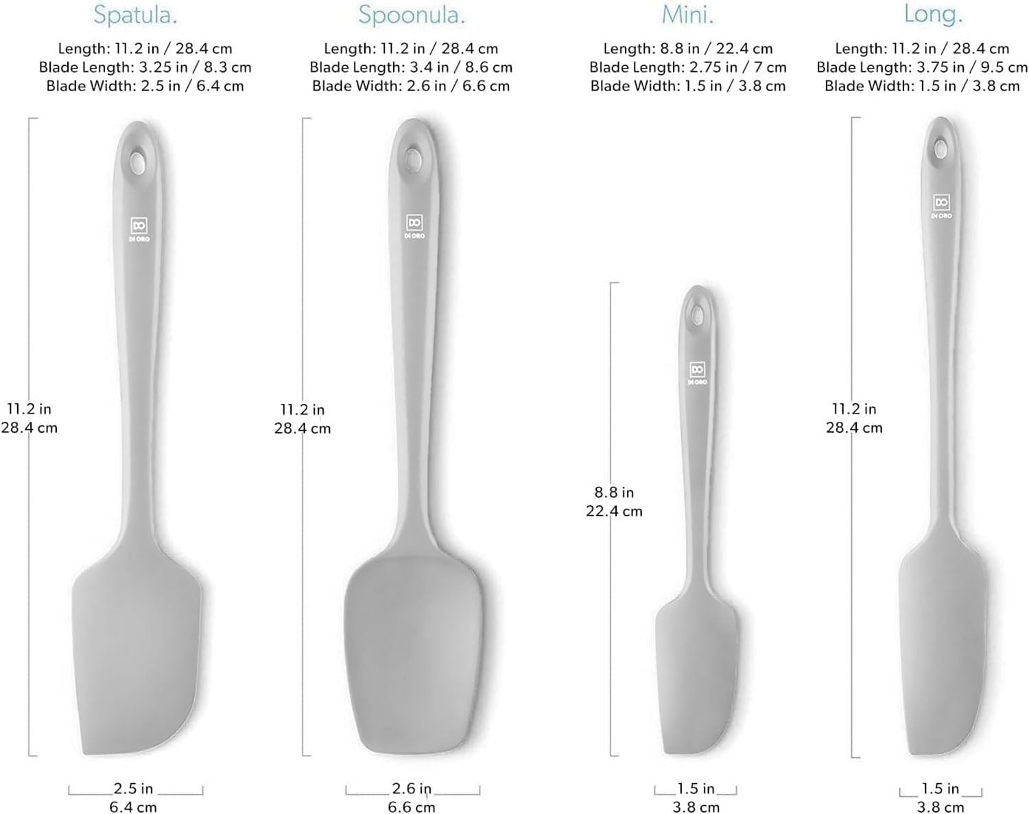 DI ORO Silicone Spatula Set - Rubber Kitchen Spatulas for Baking, Cooking, & Mixing - 600°F Heat-Resistant & BPA Free Silicone Scraper Spatulas for Nonstick Cookware - Dishwasher Safe (4pc, Stone)
