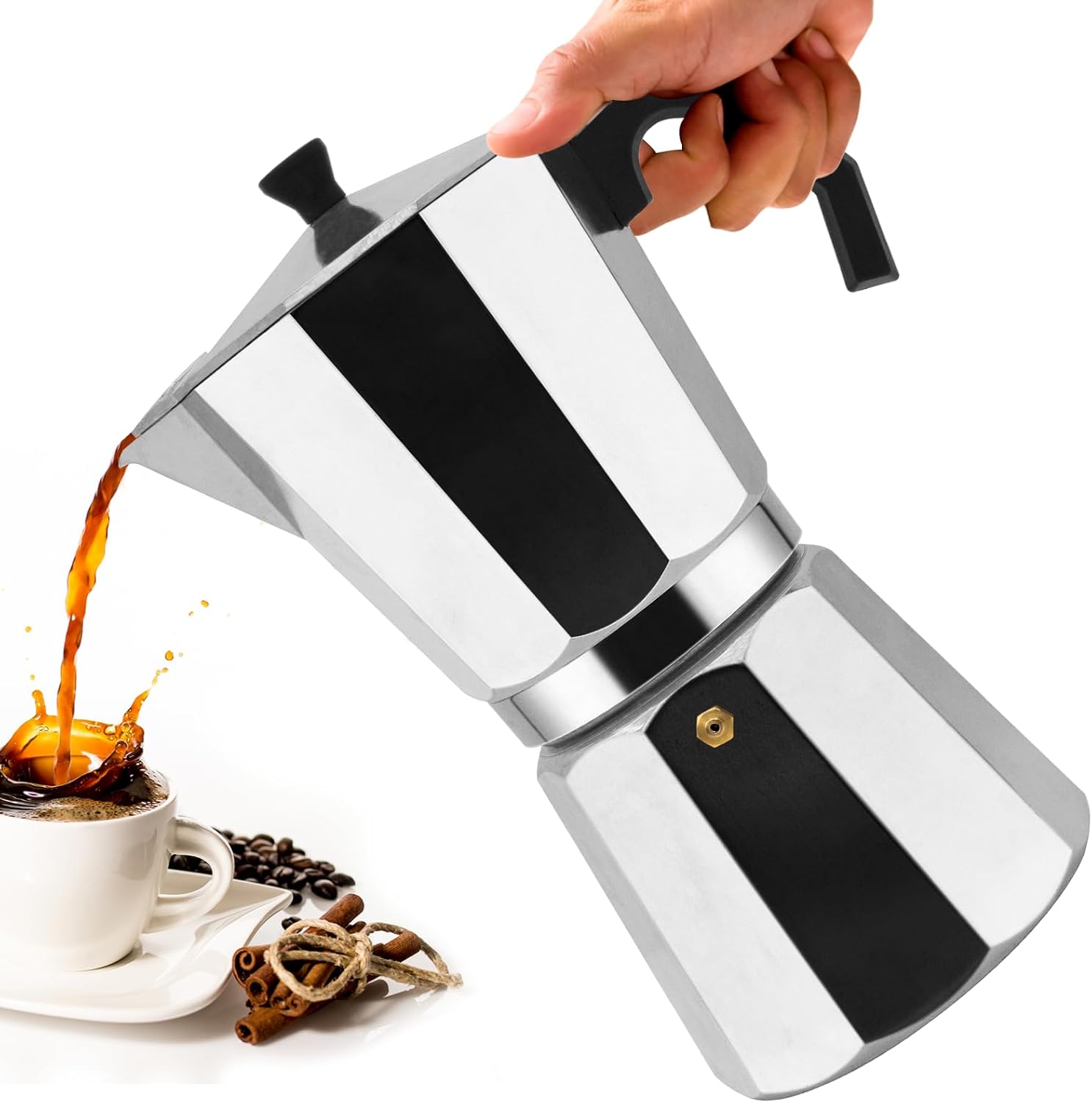14 Cup Aluminum Moka Pot Classic Stovetop Espresso Coffee Maker 700ml 23oz Coffeemaker Percolator Mocha Pot Greca Coffee Maker Cafe Makers for Italian and Cuban Café Brewing Silver