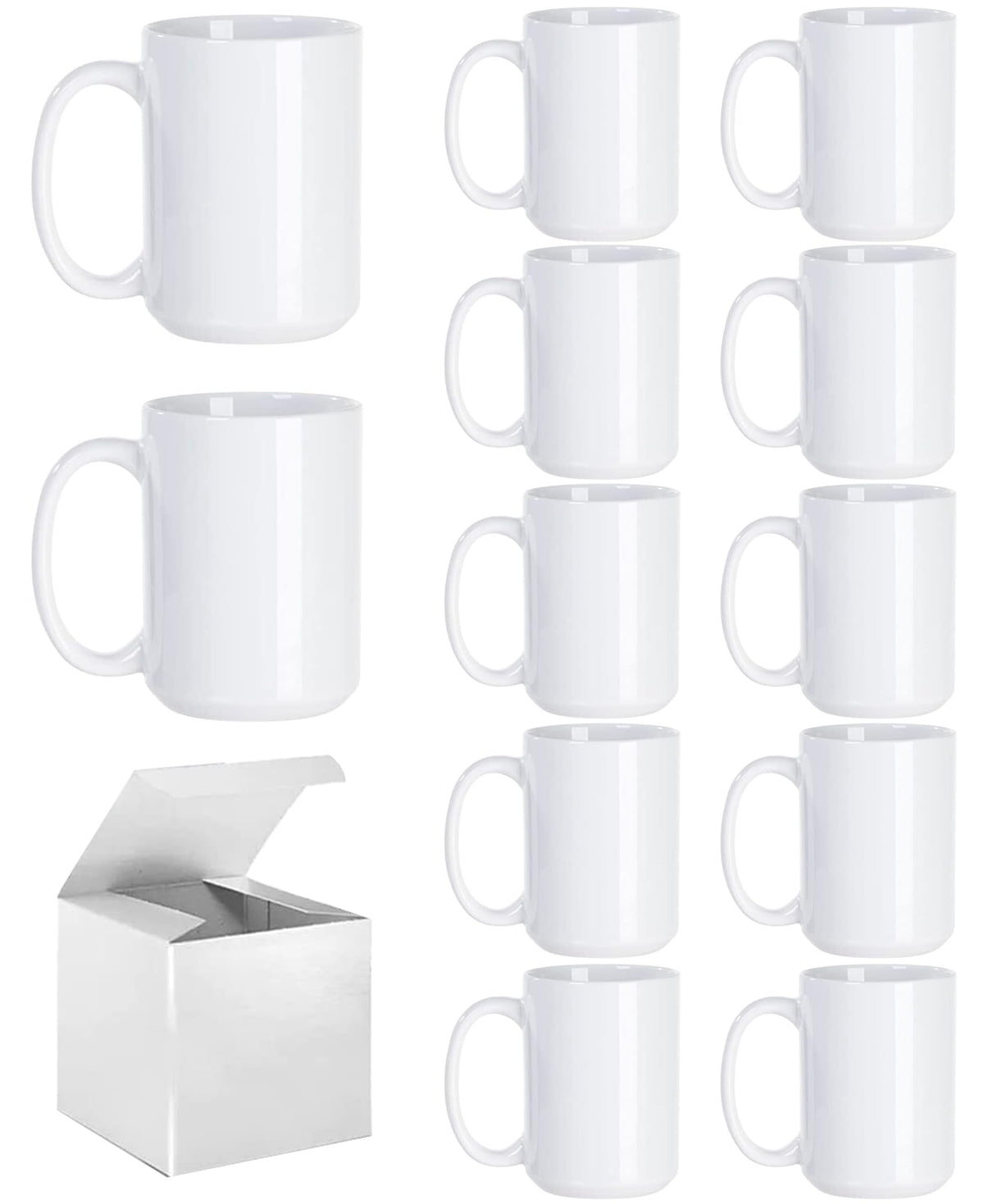 Set of 12 white 15 oz ceramic sublimation mugs