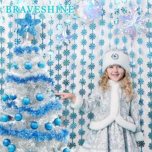 Blue Hanging Foil Fringe Snow Flakes Party Snowflake Backdrop (2 Count)