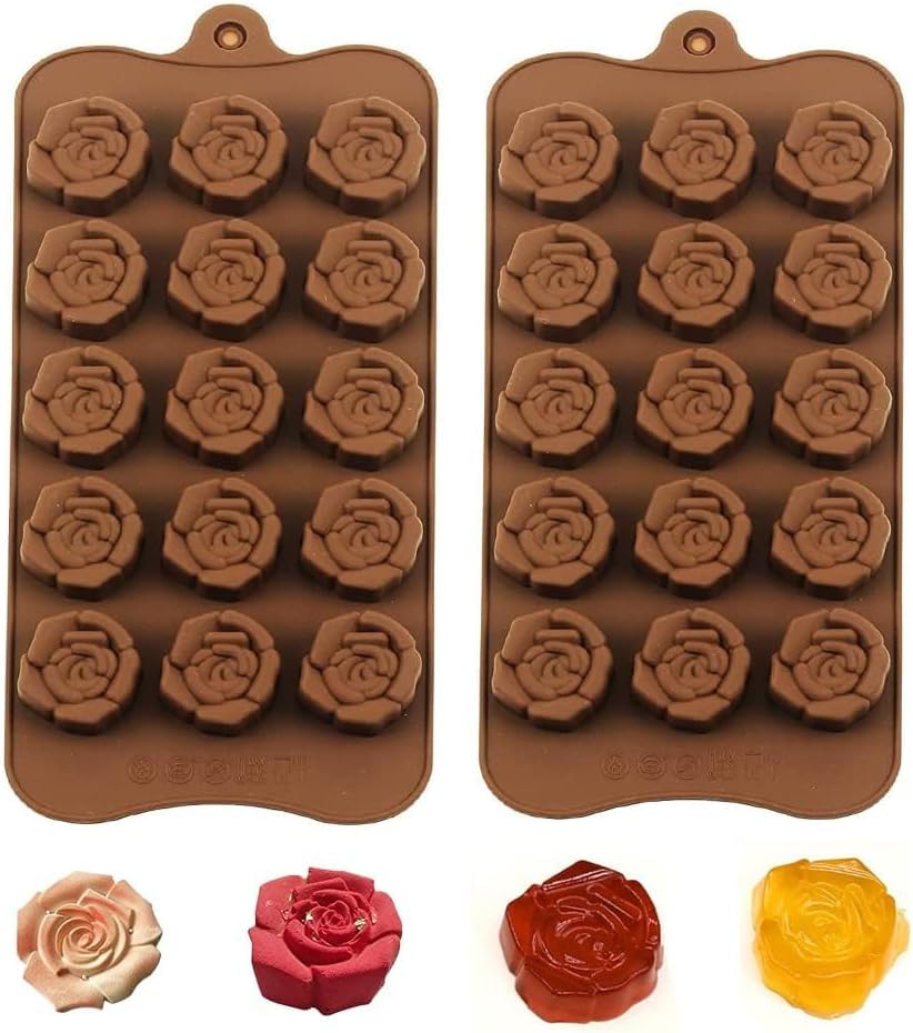 2PCS Rose Flower Chocolate Molds 15 Cavity Silicone Candy Molds Non