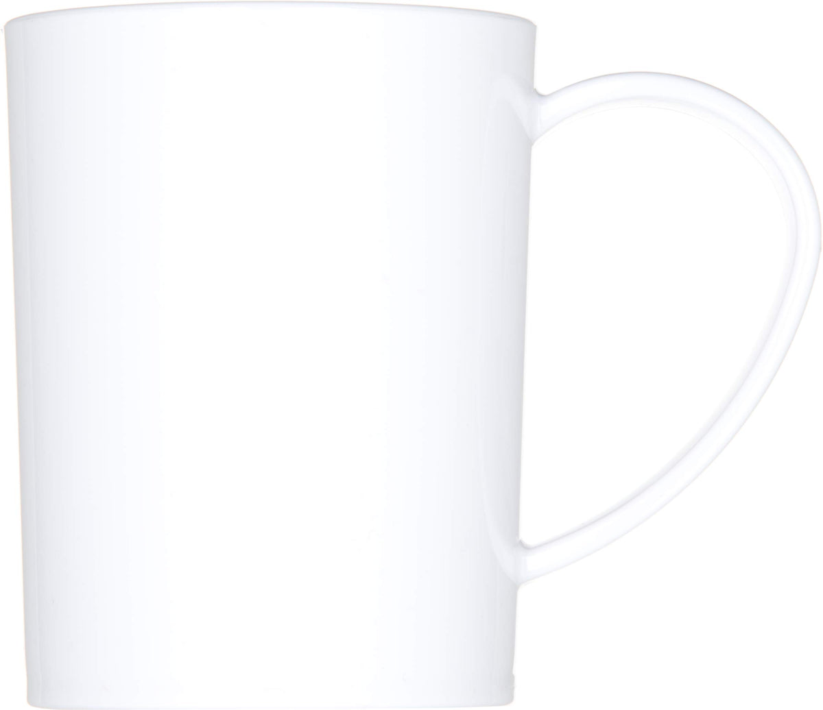 Break-resistant white coffee mug, front view
